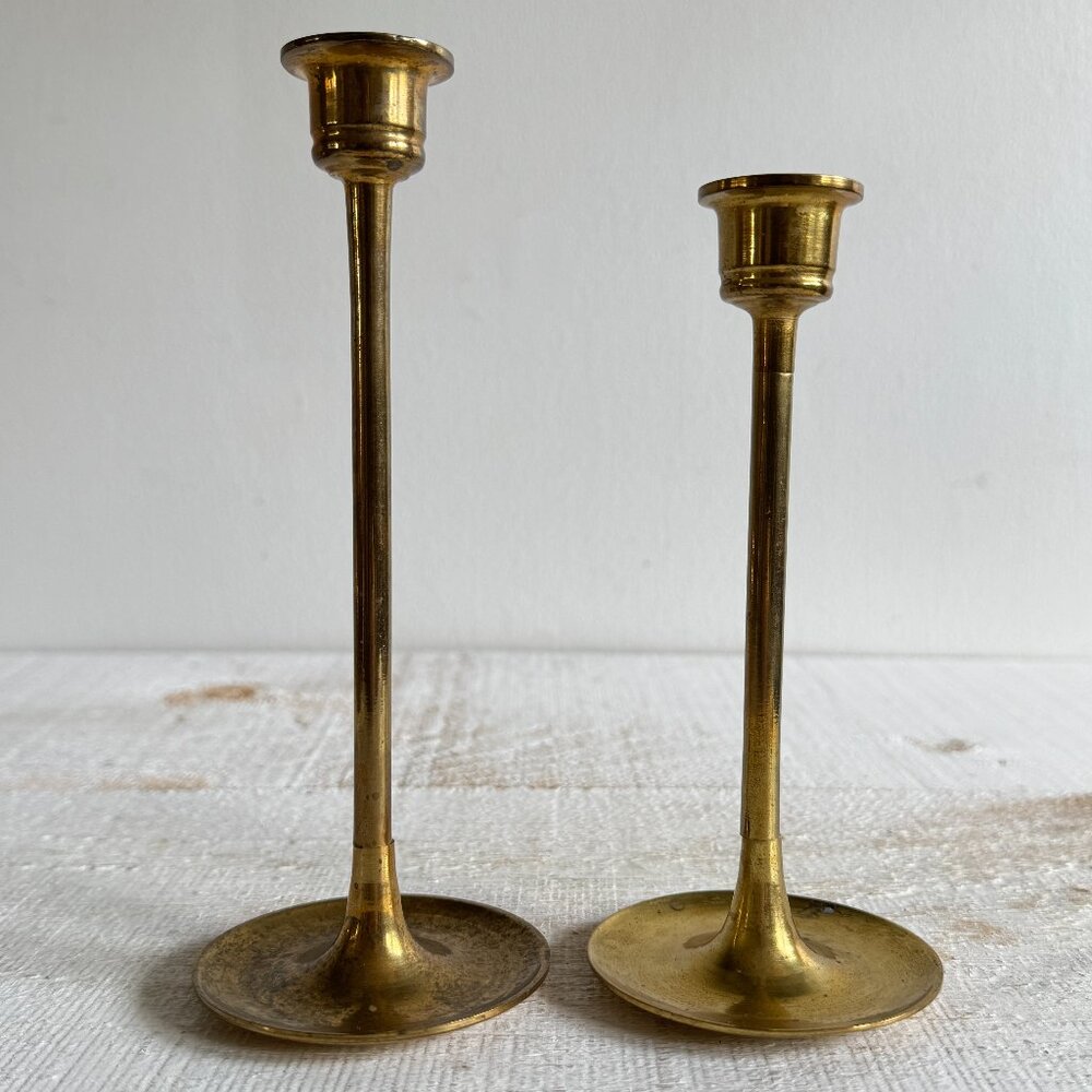 Vintage Set of Two Simple Brass Candle Stick Holders